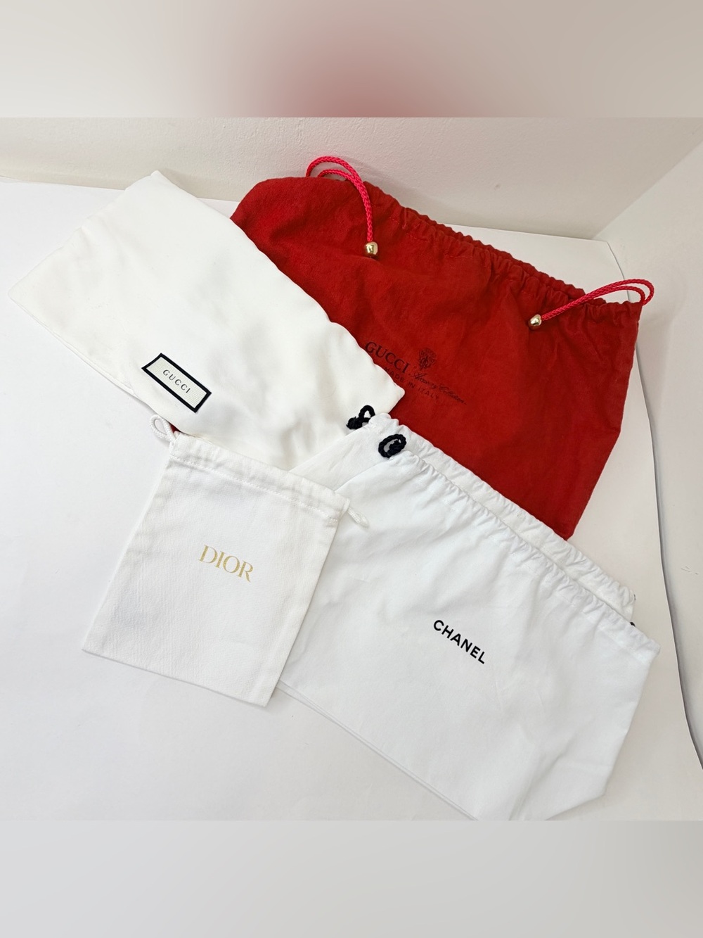 Lot of 5 Authentic Gucci, Dior & Chanel Cloth Dust Bags Lot Travel, Storage